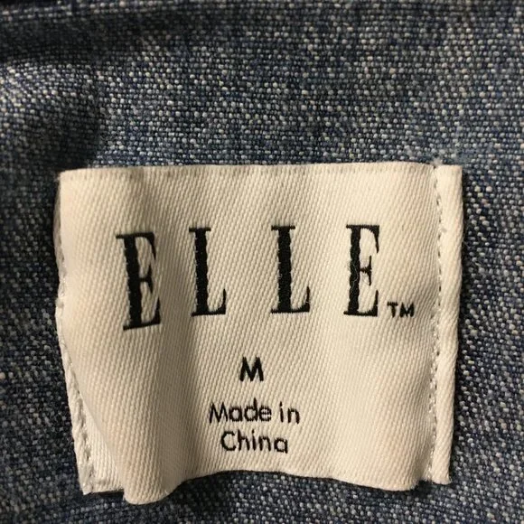 ELLE Blue Jean Denim White Polka Dot Jacket Front Pockets Women's Size Medium - Picture 6 of 8